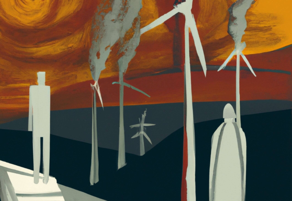 Dall-e Art: A dystopian scene of renewable energy in the style of Munch.